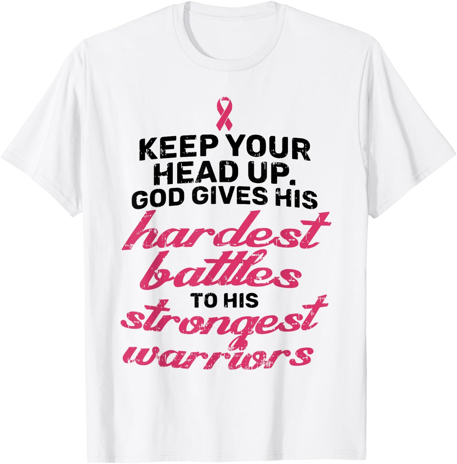 Breast Cancer Awareness Shirt Pink Ribbon Keep Your Head Up T-Shirt - T-Shirt | White