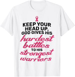Breast Cancer Awareness Shirt Pink Ribbon Keep Your Head Up T-Shirt - T-Shirt | White