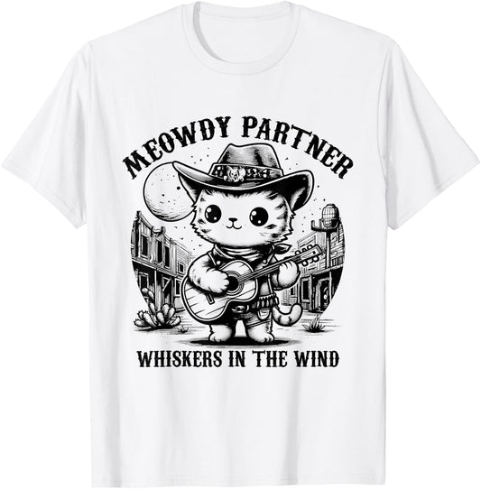 Meowdy! Partner Funny Country Music Cats Cowboy Hat T-Shirt - T-Shirt | White