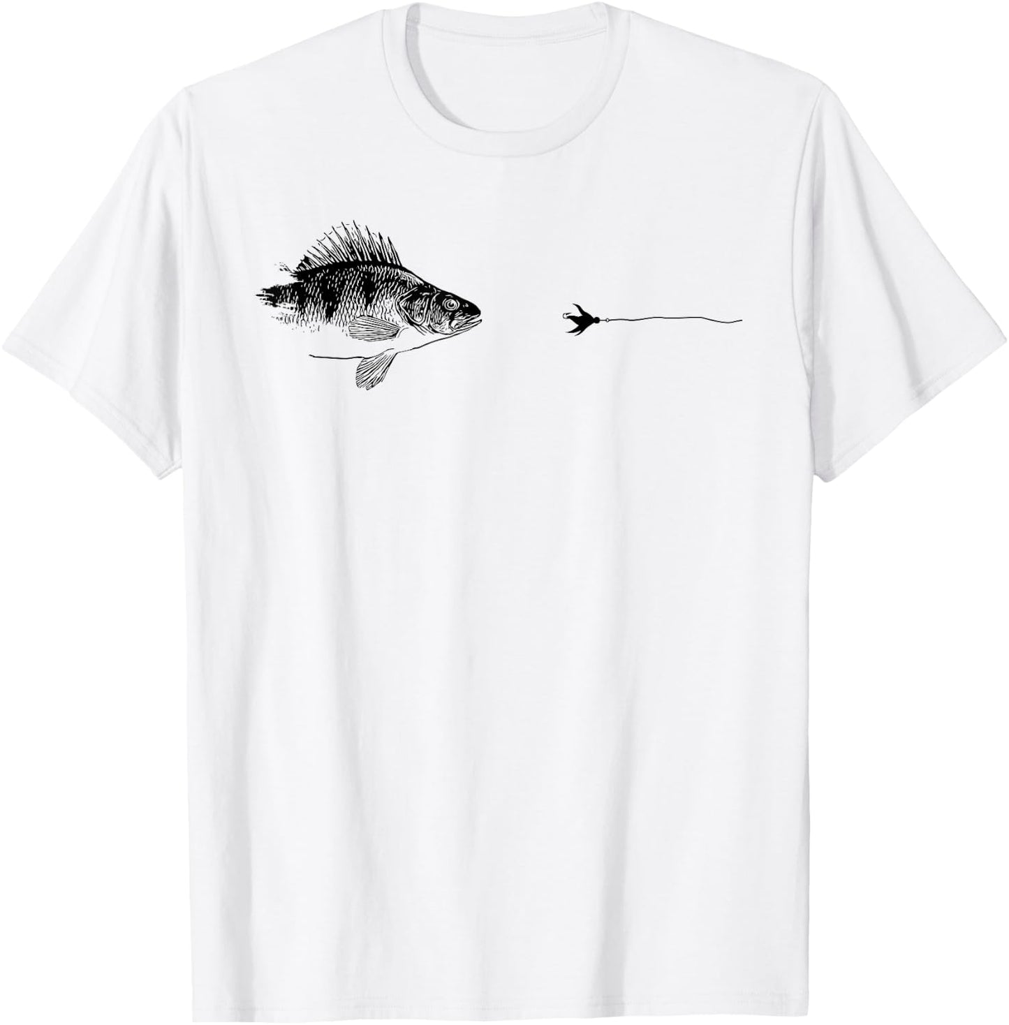 Graphic Fly Fishing Hook Line - Fish Yellow Perch , gray T-Shirt - T-Shirt | White