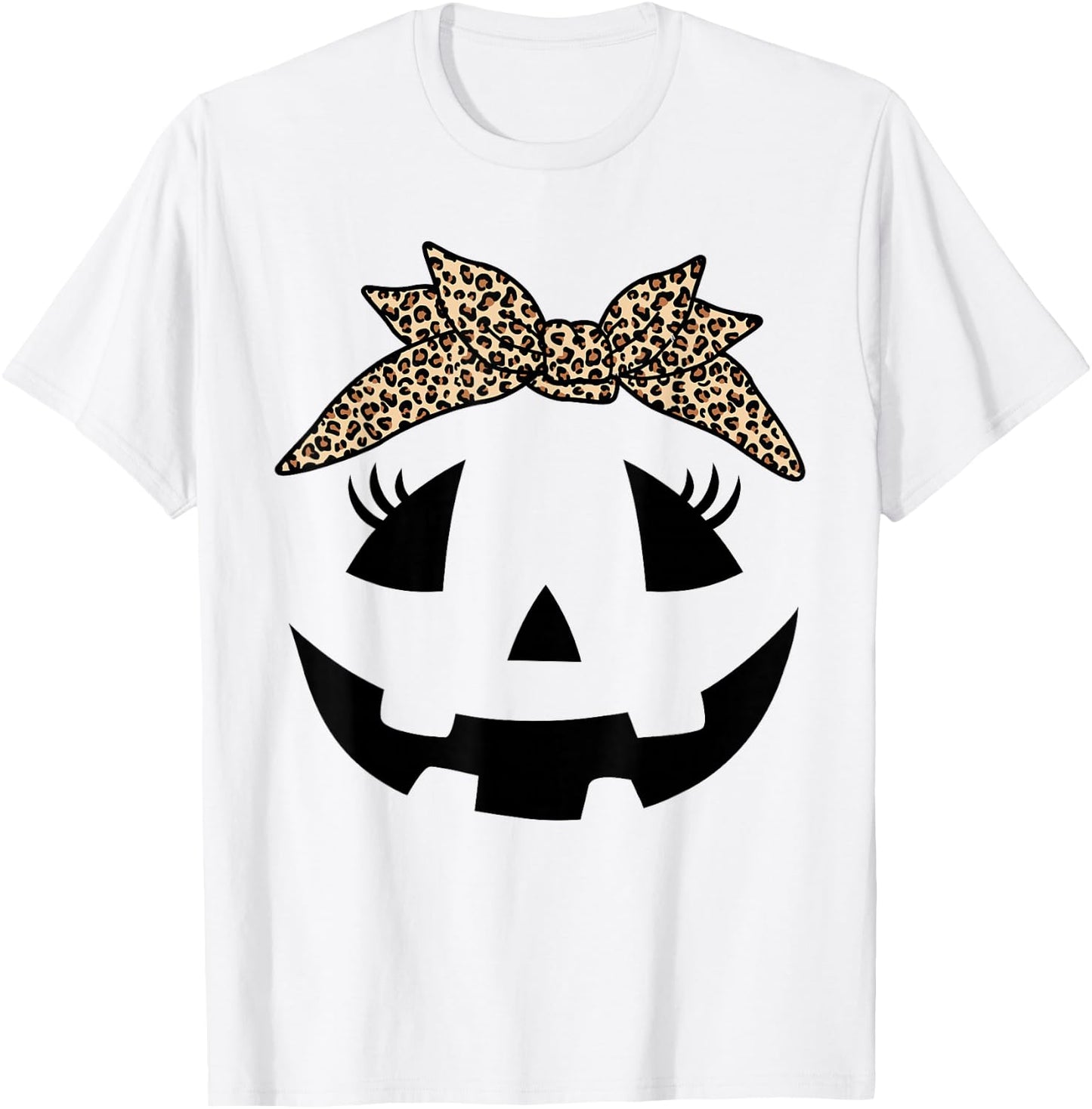 Jack O Lantern Pumpkin Leopard face for Girls Halloween T-Shirt - T-Shirt | White