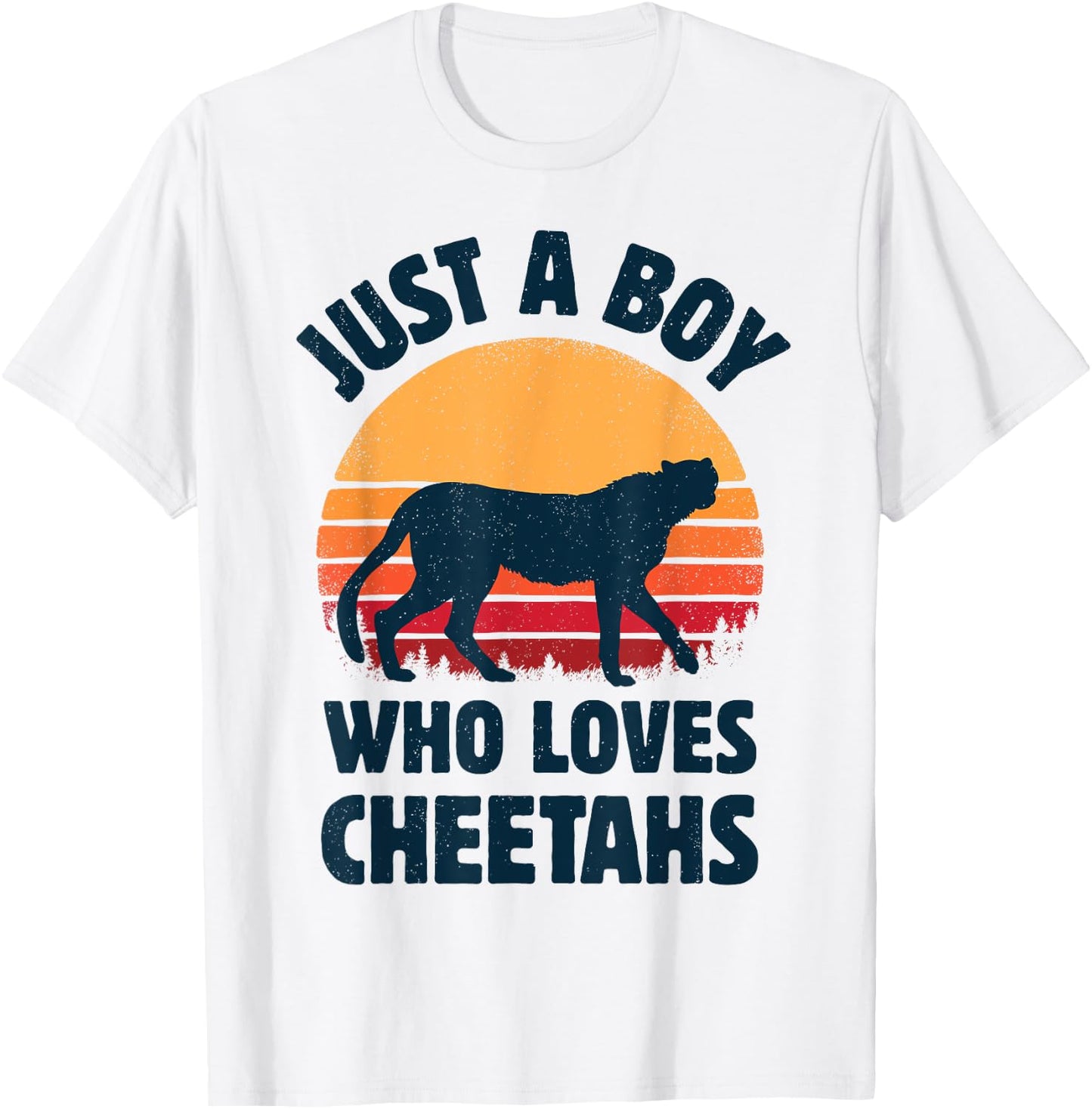 Cheetah Just A Boy Who Loves Cheetahs Retro Vintage Sunset T-Shirt - T-Shirt | White