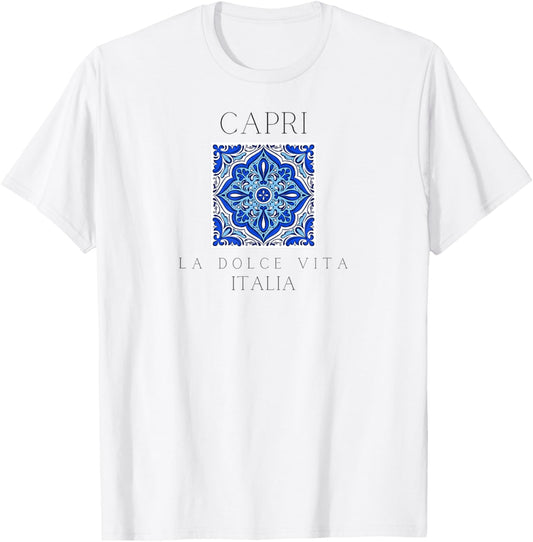 Capri Italia, Italian Tiles, Travel in Italy T-Shirt - T-Shirt | White