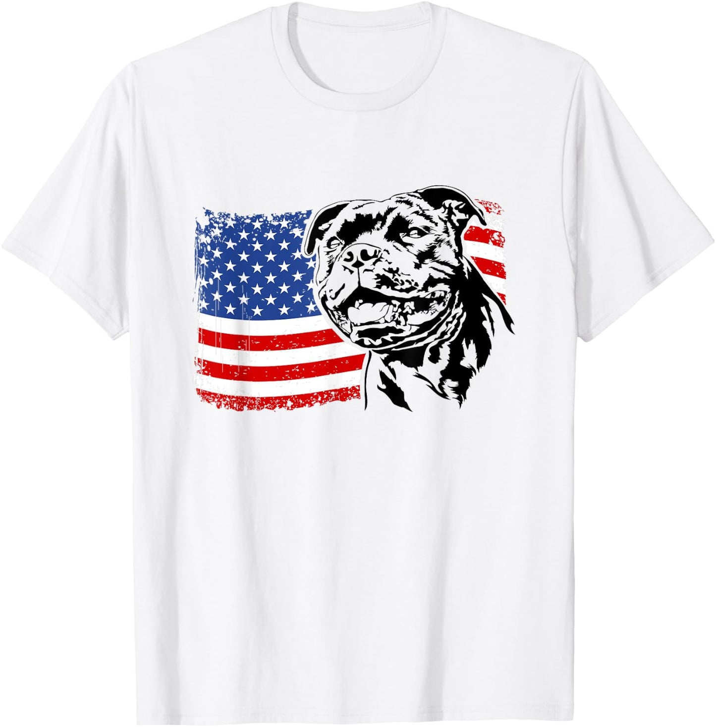 Proud Staffordshire Bull Terrier American Flag patriotic dog Men Women T-Shirt - T-Shirt | White