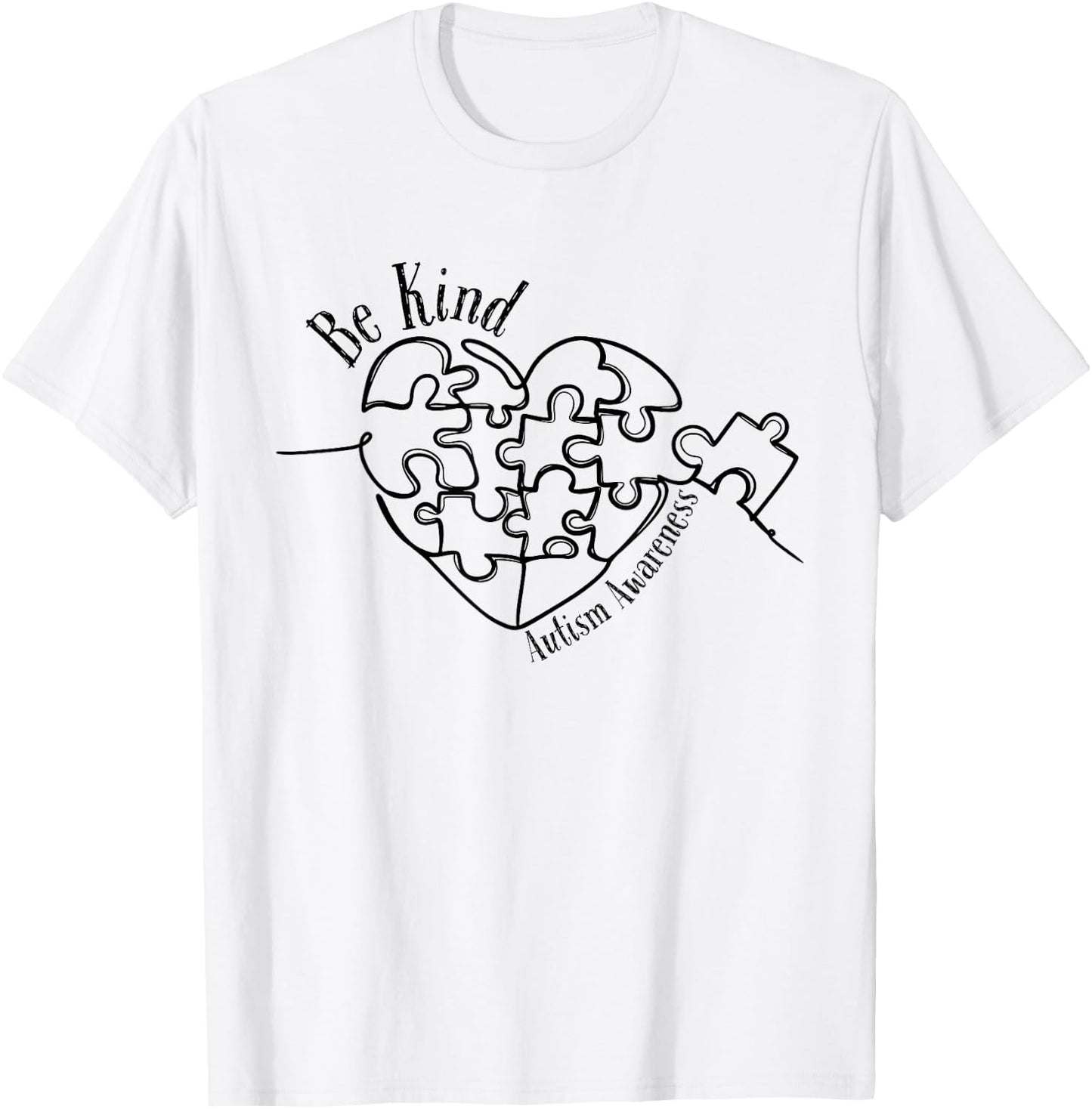 Autism Awareness Be Kind, Heart Puzzle T-Shirt - T-Shirt | White