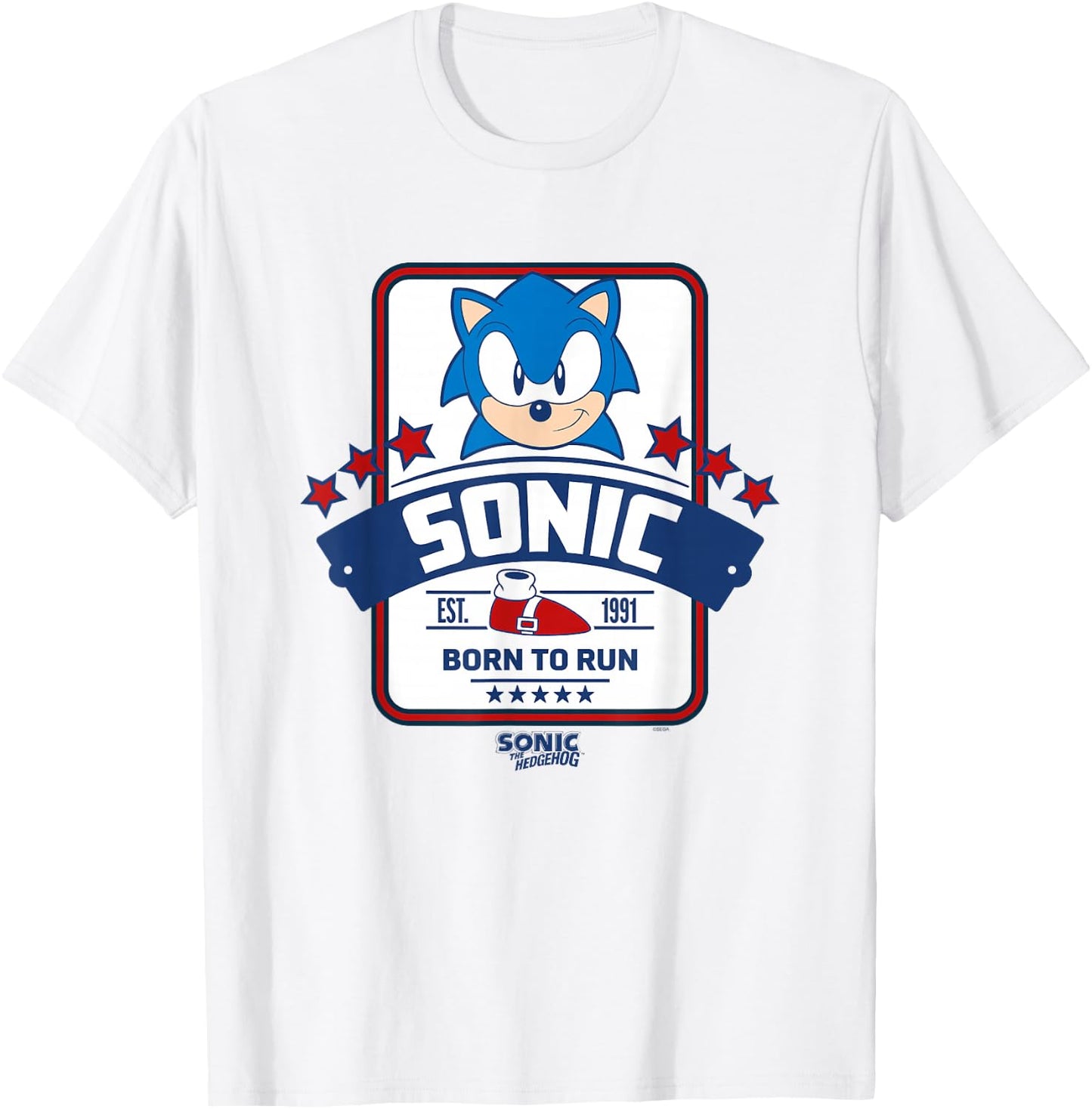 Sonic The Hedgehog Americana Born to Run Est. 1991 Retro T-Shirt - T-Shirt | White