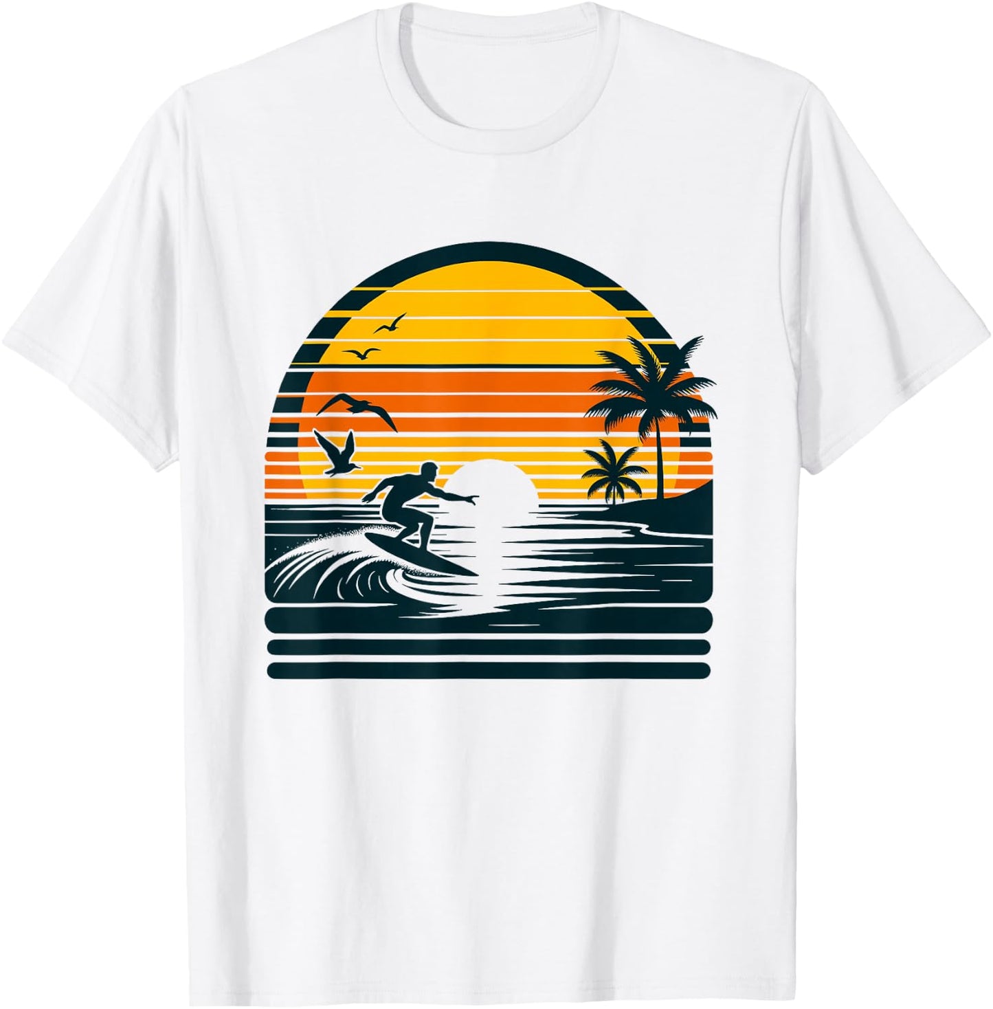 Vintage Surfer & Surfing, Retro Surf Beach, Hawaiian Sunset T-Shirt - T-Shirt | White