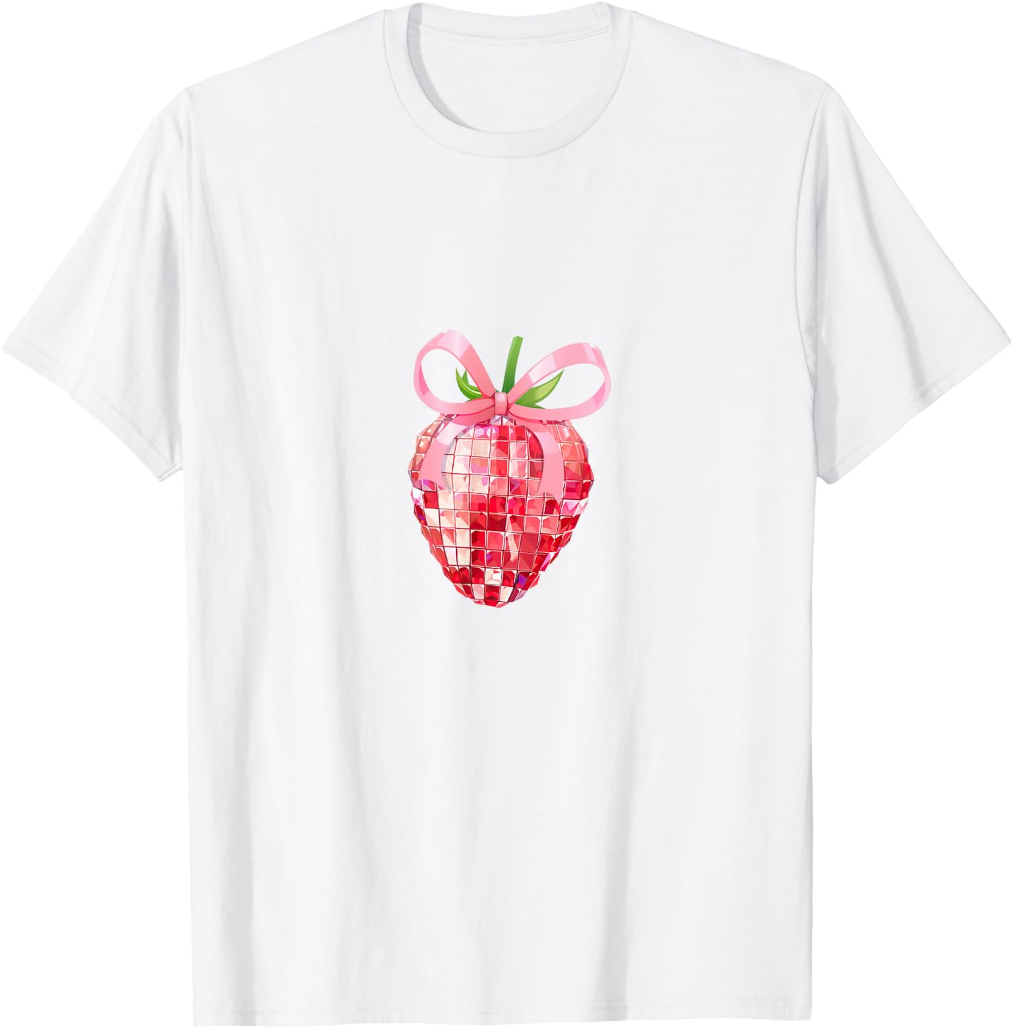 Pink Bow Coquette Aesthetics Y2K Strawberry Girls Ladies , White T-Shirt - T-Shirt | White