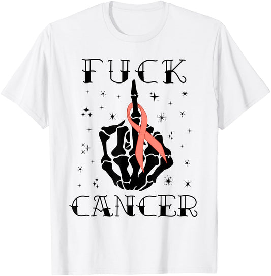 Fuck Cancer Tattoos Survivor Peach Ribbon Uterine Cancer T-Shirt - T-Shirt | White