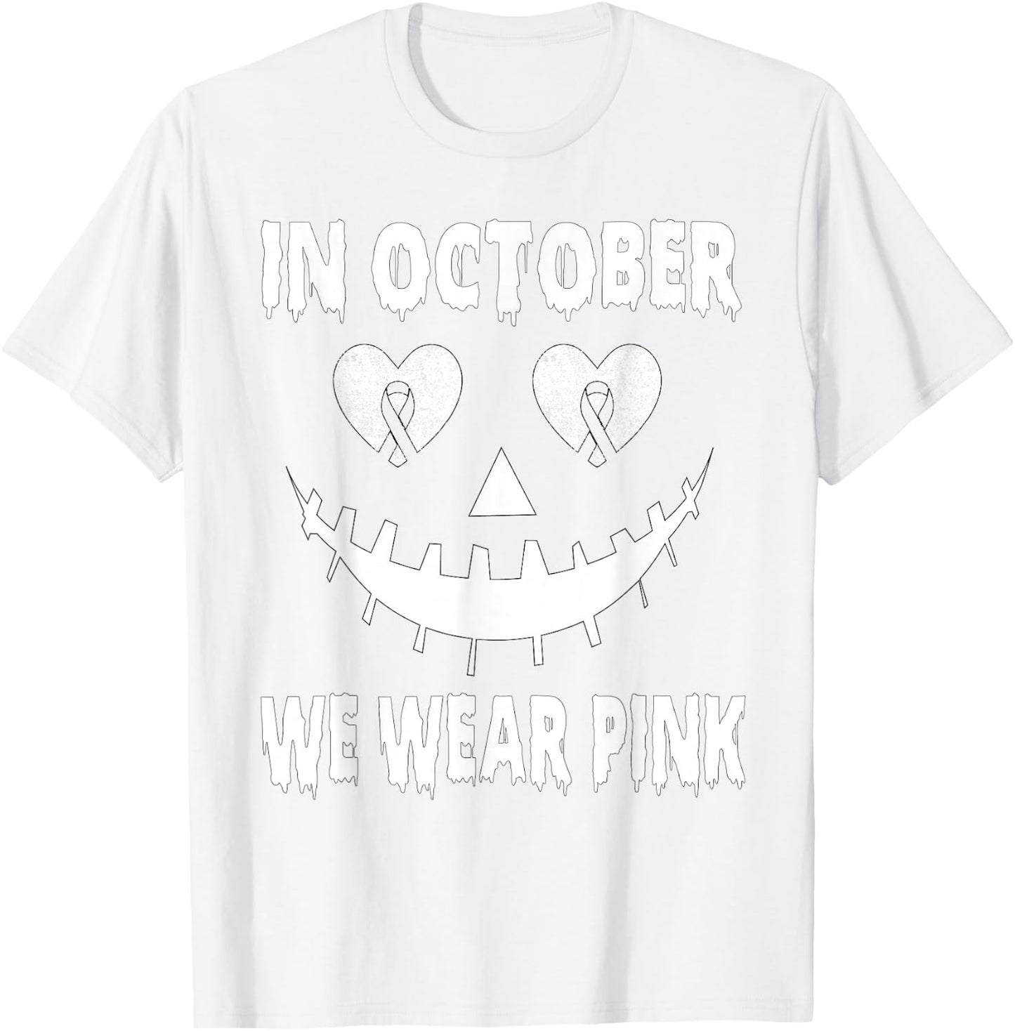 In October We Wear Pink Breast Cancer Jackolantern Halloween T-Shirt - T-Shirt | White