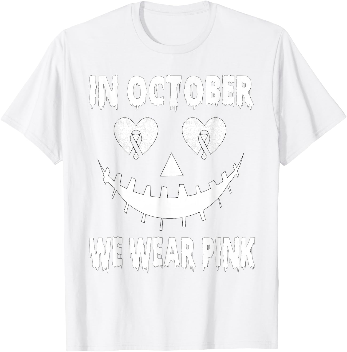 In October We Wear Pink Breast Cancer Jackolantern Halloween T-Shirt - T-Shirt | White