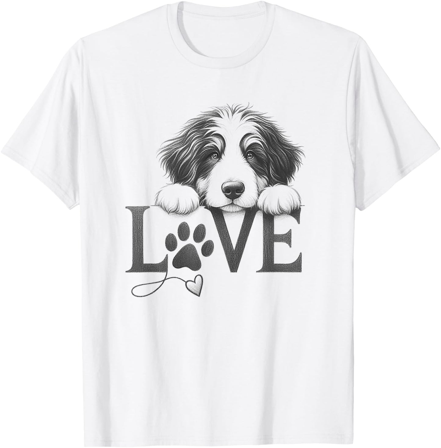 Bernedoodle Dog Love Paw Design T-Shirt - T-Shirt | White