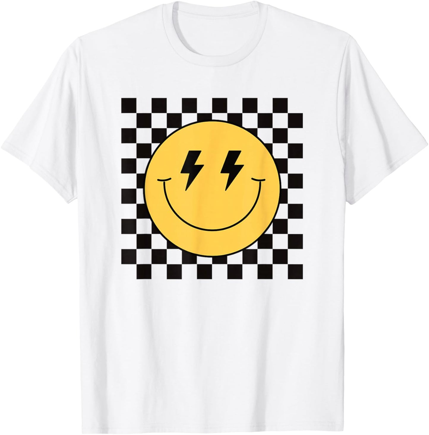 Yellow Smiling Face Cute Plaid Peace Smiling Happy Face , White T-Shirt - T-Shirt | White