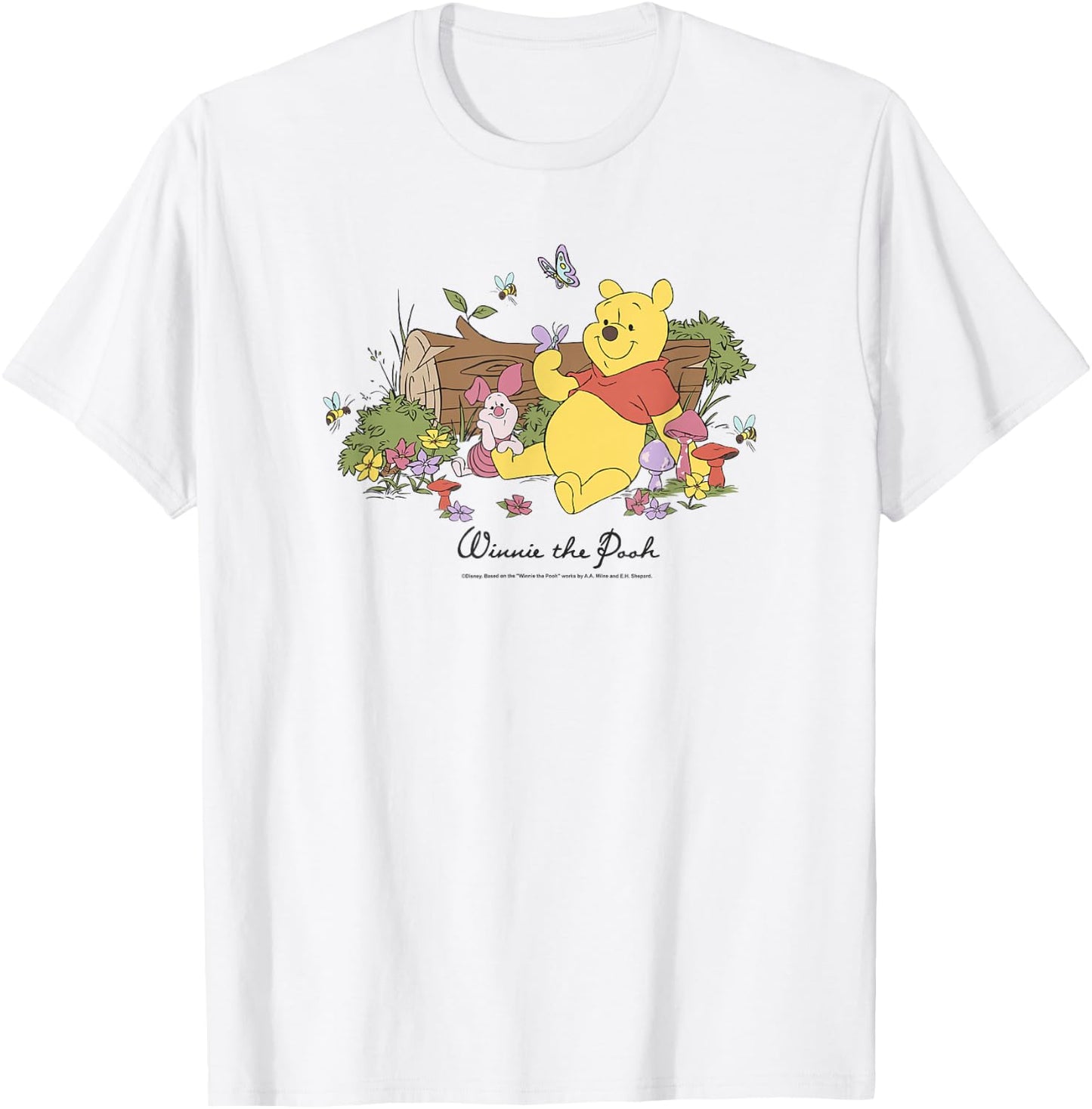Disney Winnie The Pooh Piglet And Pooh Floral Butterfly , gray, s T-Shirt - T-Shirt | White