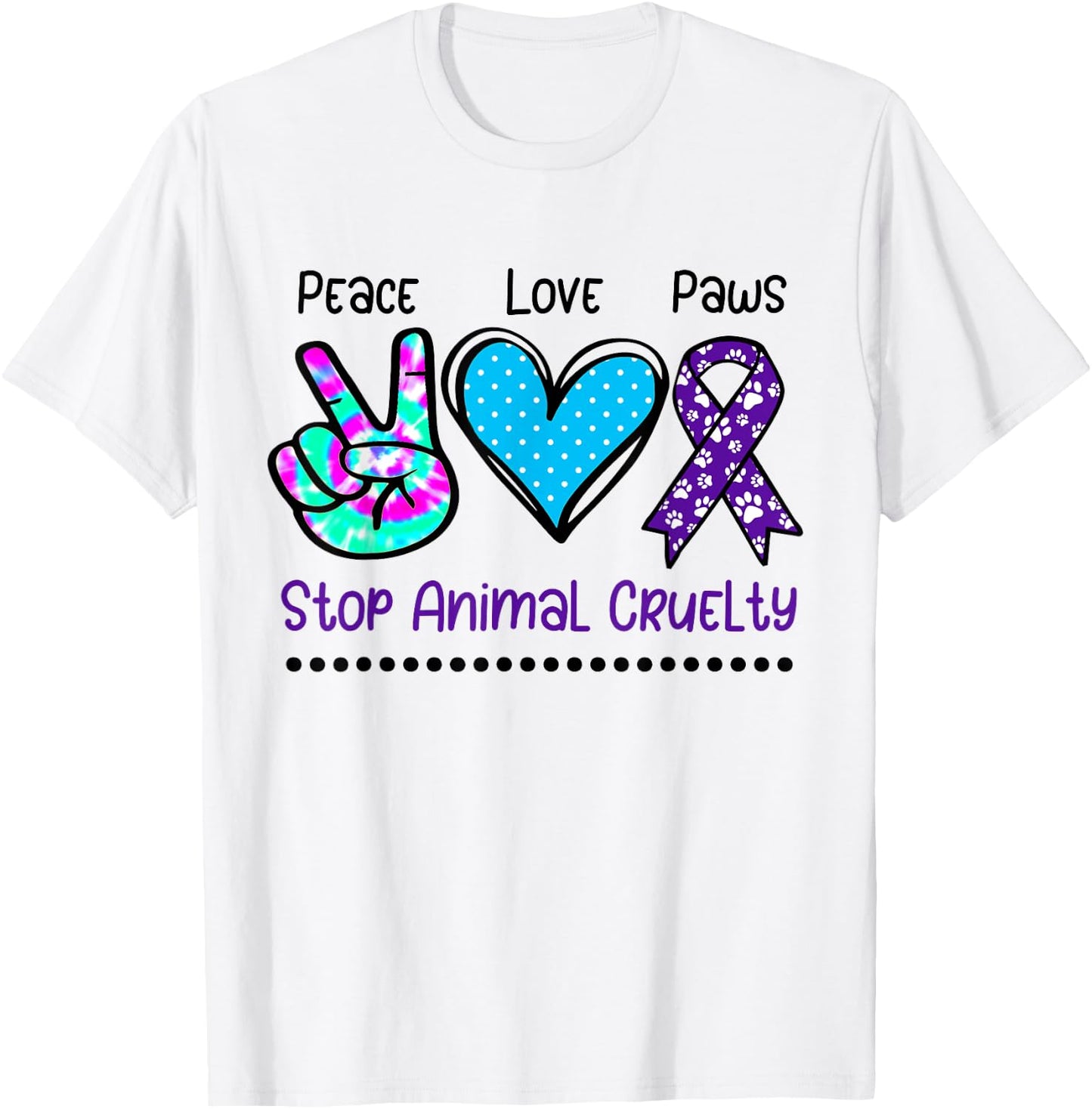 Animal cruelty abuse awareness support stop ribbon paw print T-Shirt - T-Shirt | White