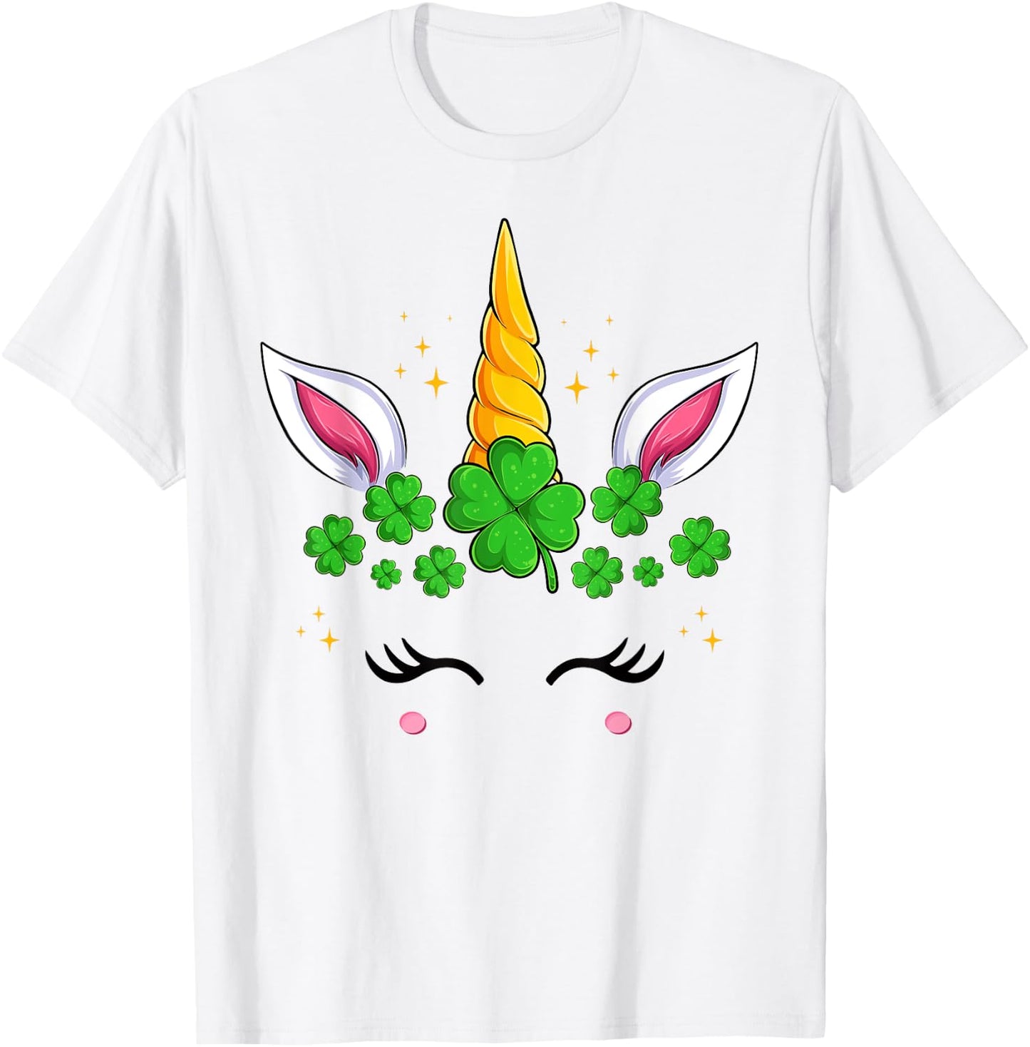 Unicorn Face Irish Shamrock Women Girls St Patrick's Day T-Shirt - T-Shirt | White