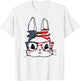 Cute Bunny Face American US FLag Glasses Easter Day T-Shirt - T-Shirt | White