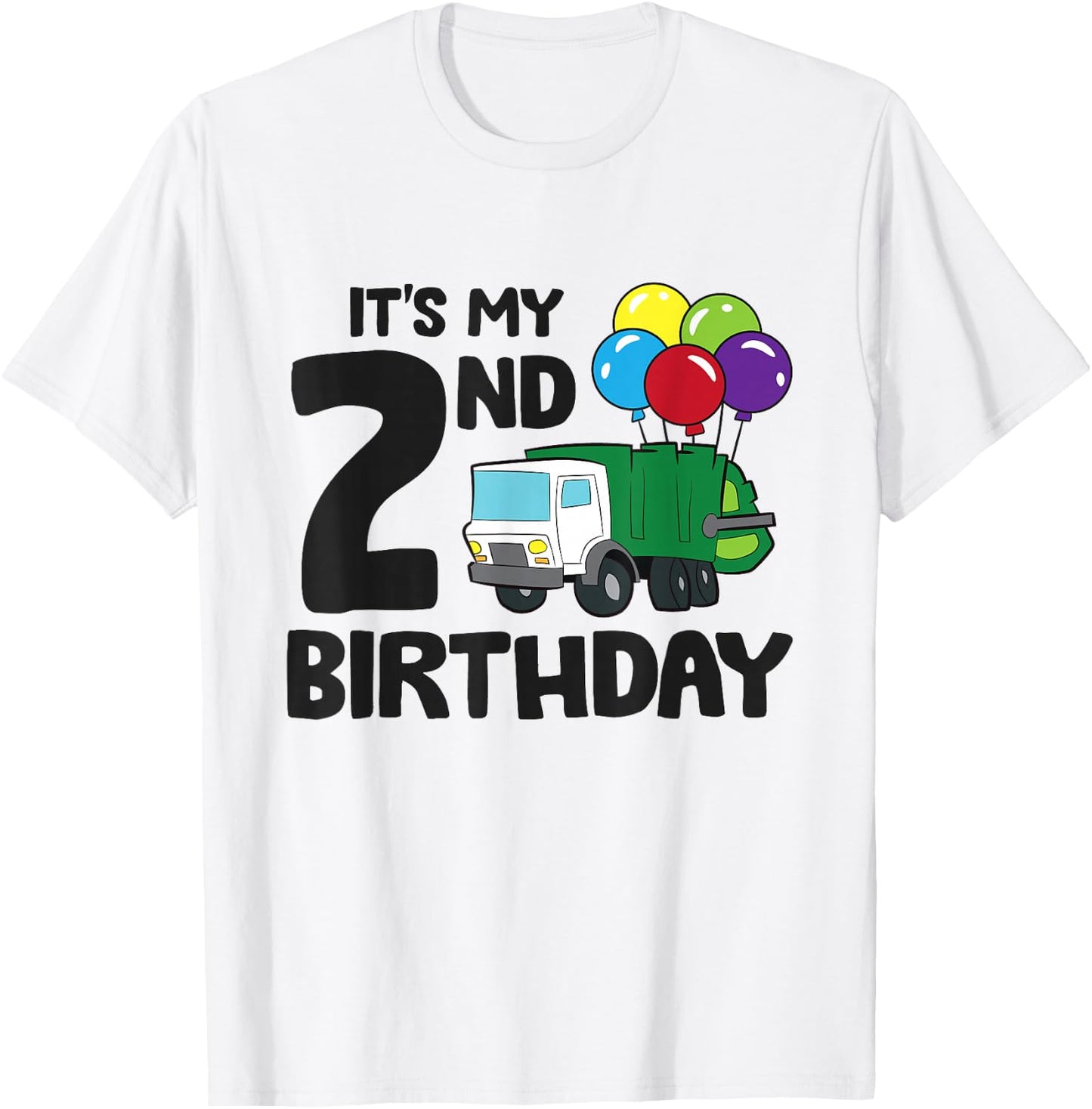 It's My 2nd Birthday Garbage Truck Trash Truck 2nd Birthday T-Shirt - T-Shirt | White
