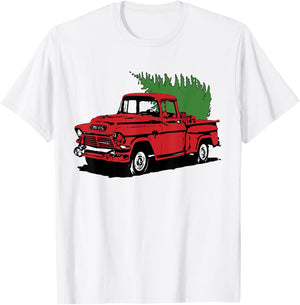 Vintage Christmas Old Red Pickup Truck Tree Holiday Gift T-Shirt - T-Shirt | White