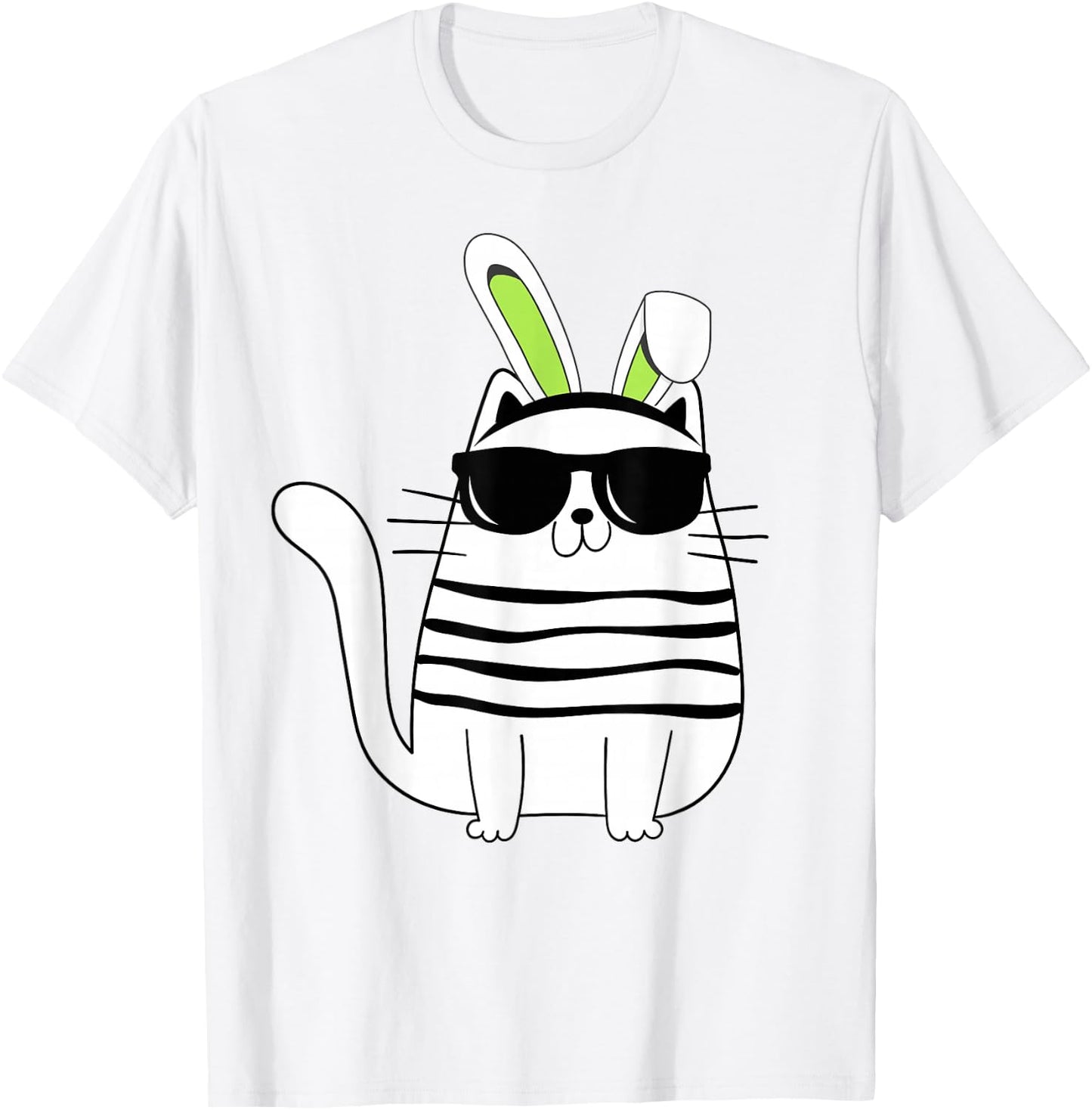 Funny Easter Cool Cat With Bunny Ears and Glasses Cat Lover T-Shirt - T-Shirt | White
