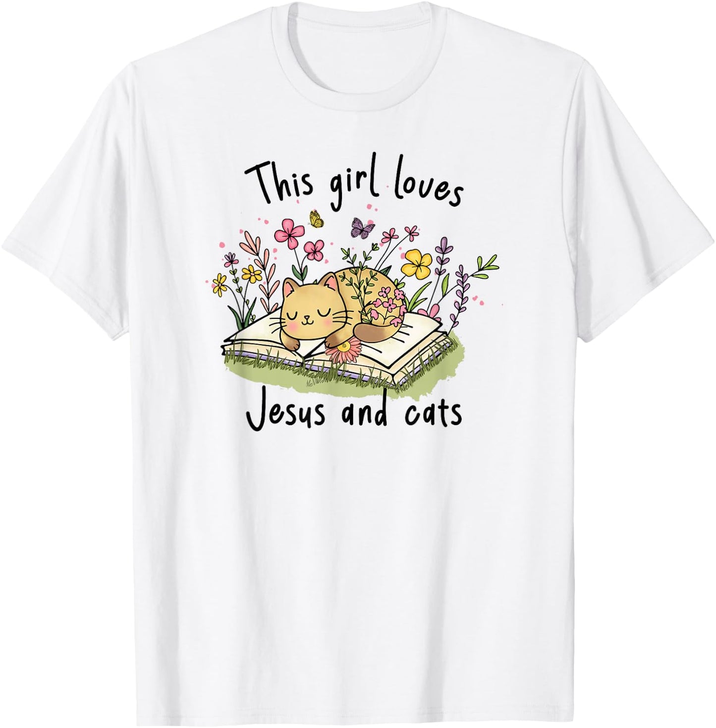 This Girl Loves Jesus And Cats Cute Christian T-Shirt - T-Shirt | White