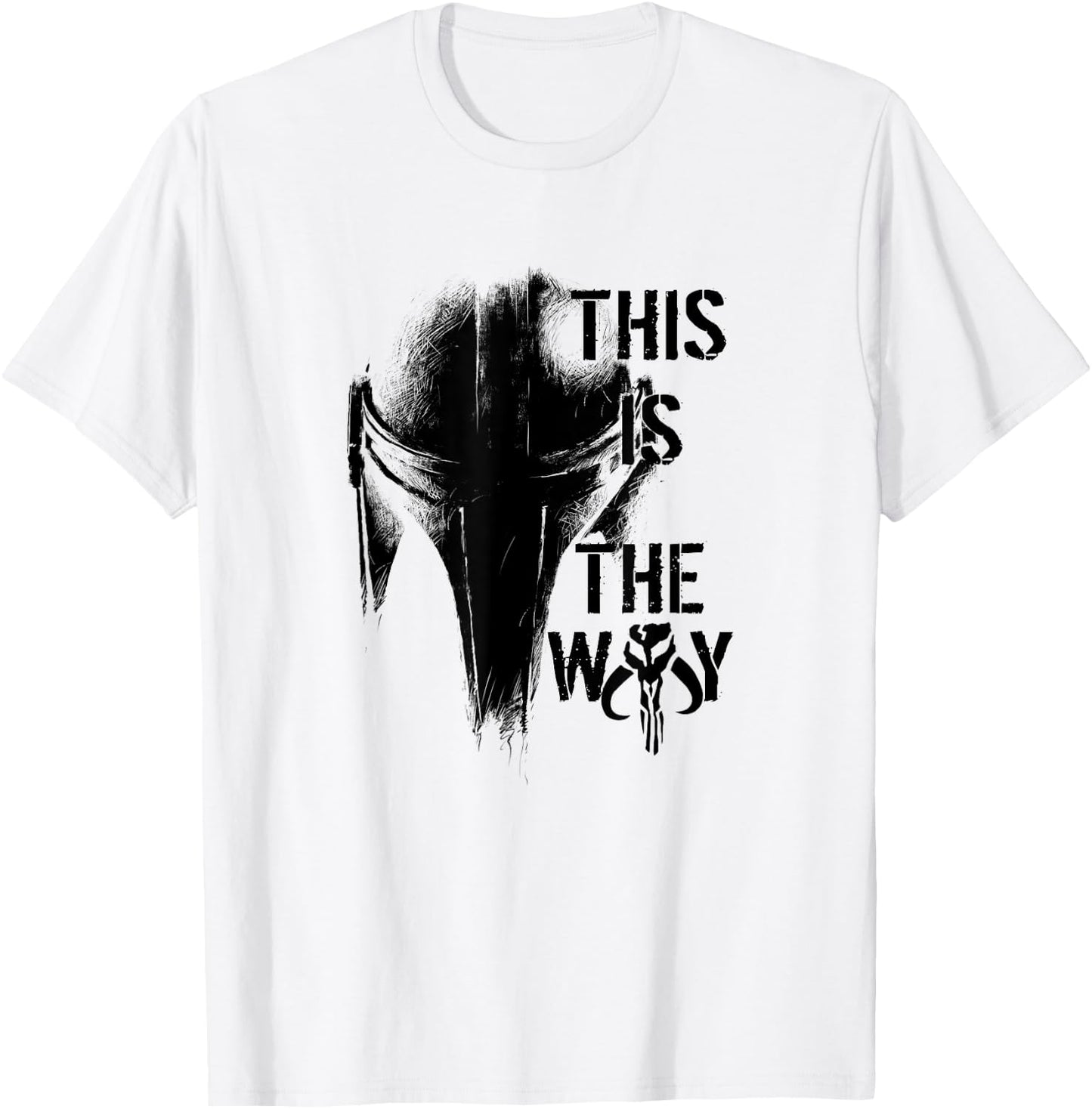 Star Wars The Mandalorian The Way Mando Helm - Weiß, Kurzarm, V-Ausschnitt, Klein, , Einfarbig, Pull-On, 1 Count, EU 38/40 T-Shirt - T-Shirt | White