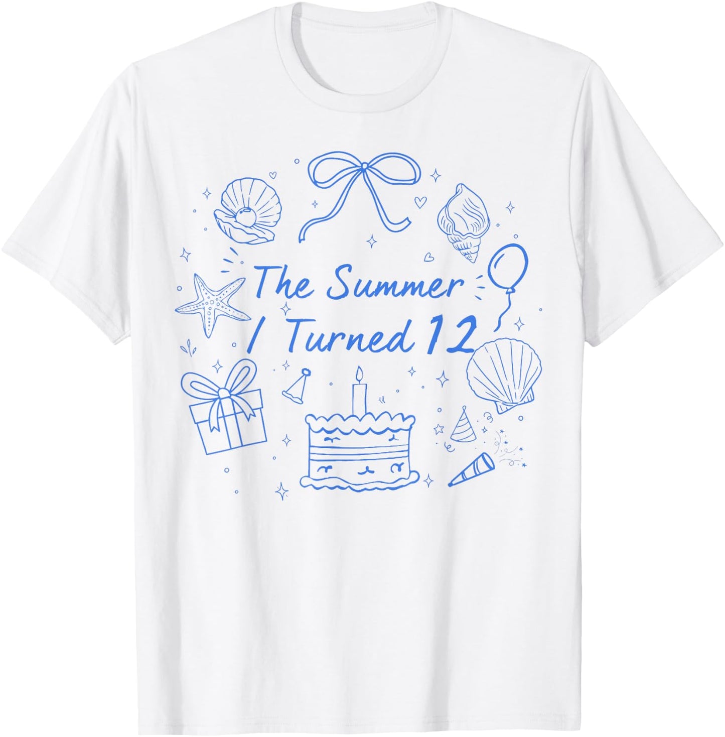 Summer I Turned 12 Coastal Bow Seashell 12th Birthday Girl T-Shirt - T-Shirt | White