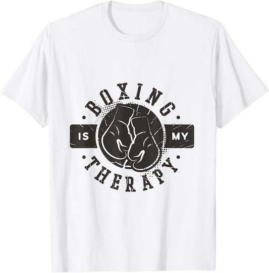 Vintage Distressed Funny Boxing is my Therapy T-Shirt - T-Shirt | White