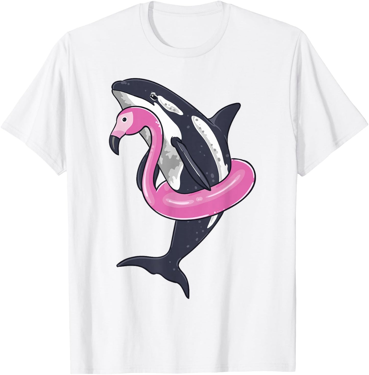 Funny Orca Flamingo Pool Party Men Women Kids Beach Summer T-Shirt - T-Shirt | White