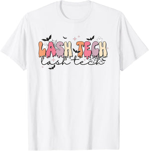 Lash Tech Halloween Ghost & Bat Cosmetologist Eyelash Tech T-Shirt - T-Shirt | White