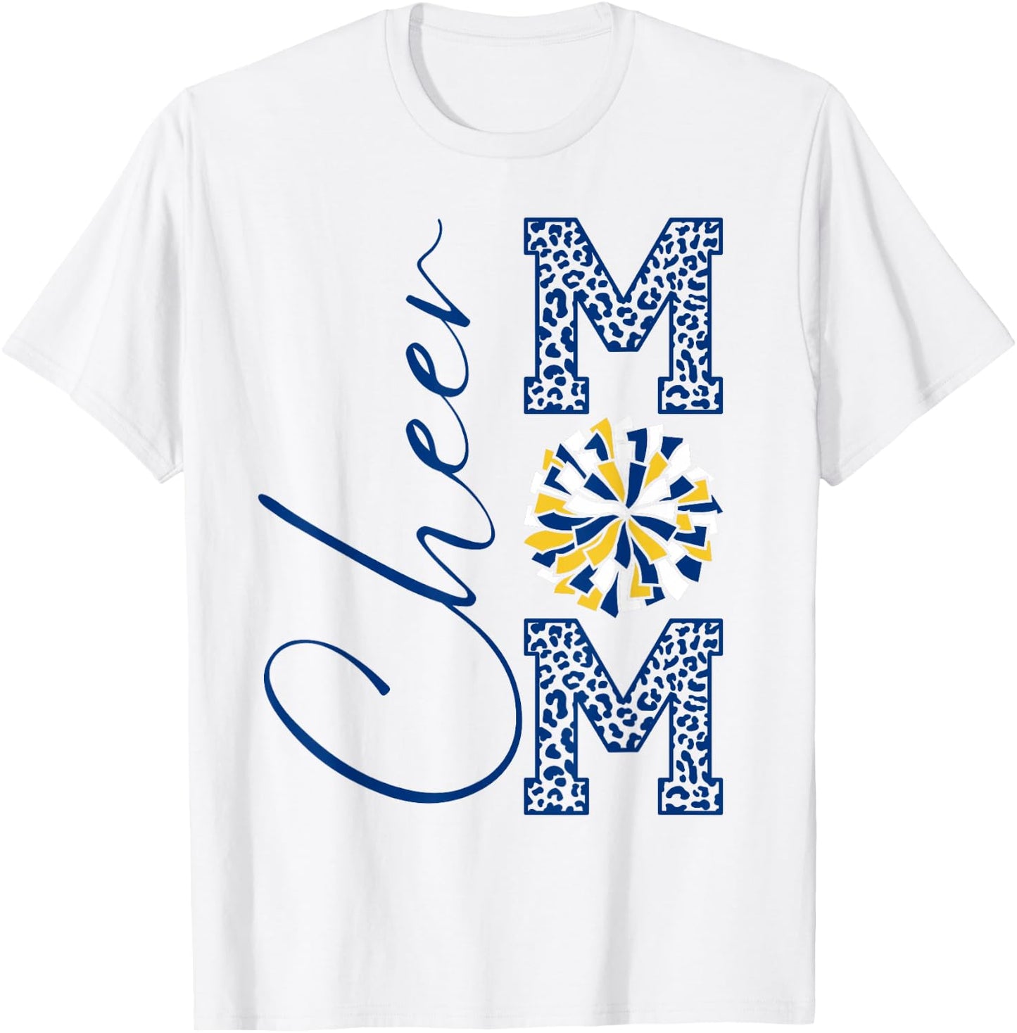 Cheer Mom | Blue, Gold, White | Leopard Print , grey, S T-Shirt - T-Shirt | White