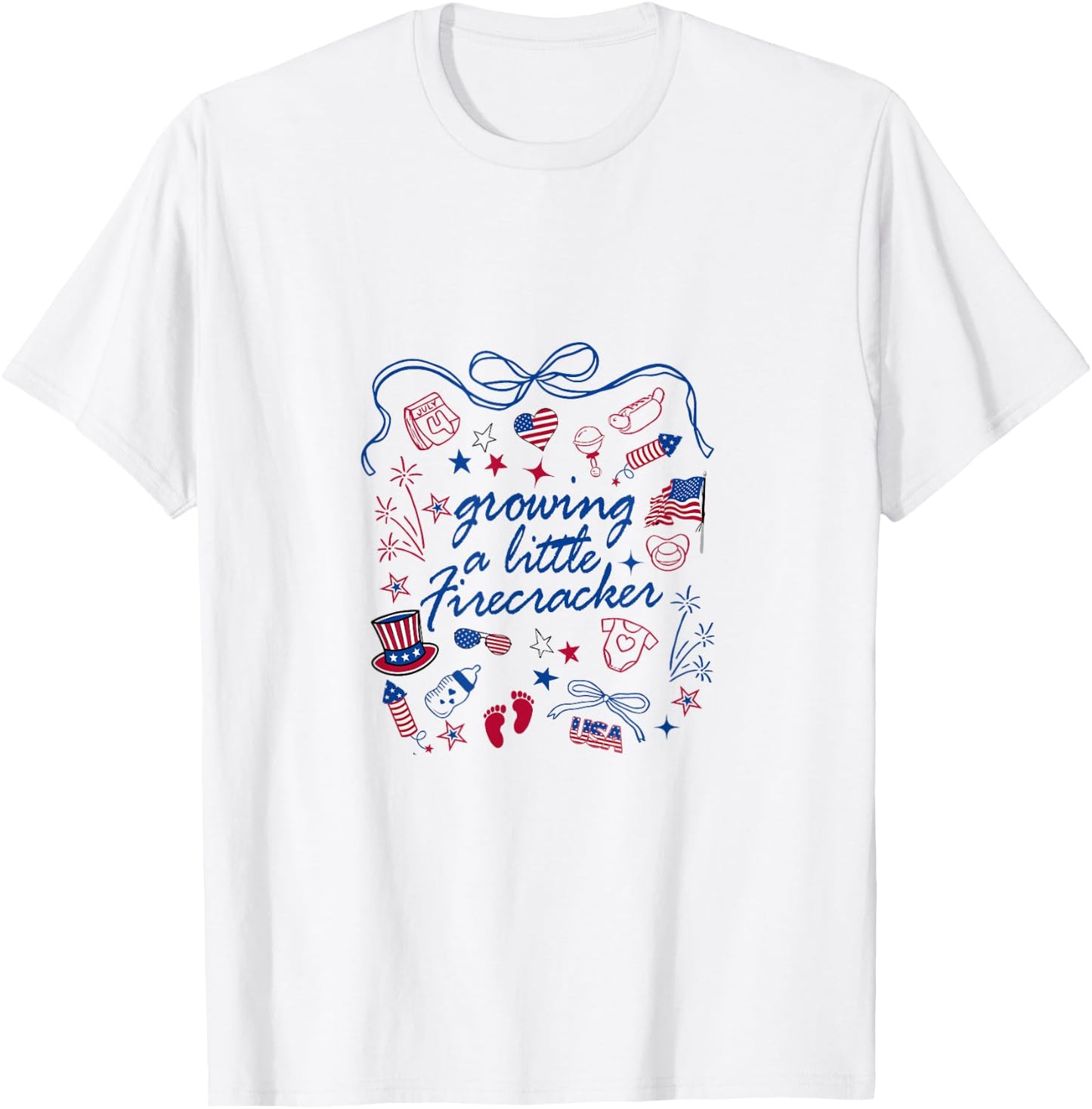 Retro Growing A.Little Firecracker 4th Of.July Pregnancy T-Shirt - T-Shirt | White