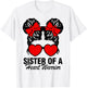 Sister Of A Heart Warrior Heart Disease Messy Bun Hair Girl T-Shirt - T-Shirt | White