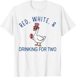 Red White & Drinking for Two Pregnancy Goose Fourth of July T-Shirt - T-Shirt | White