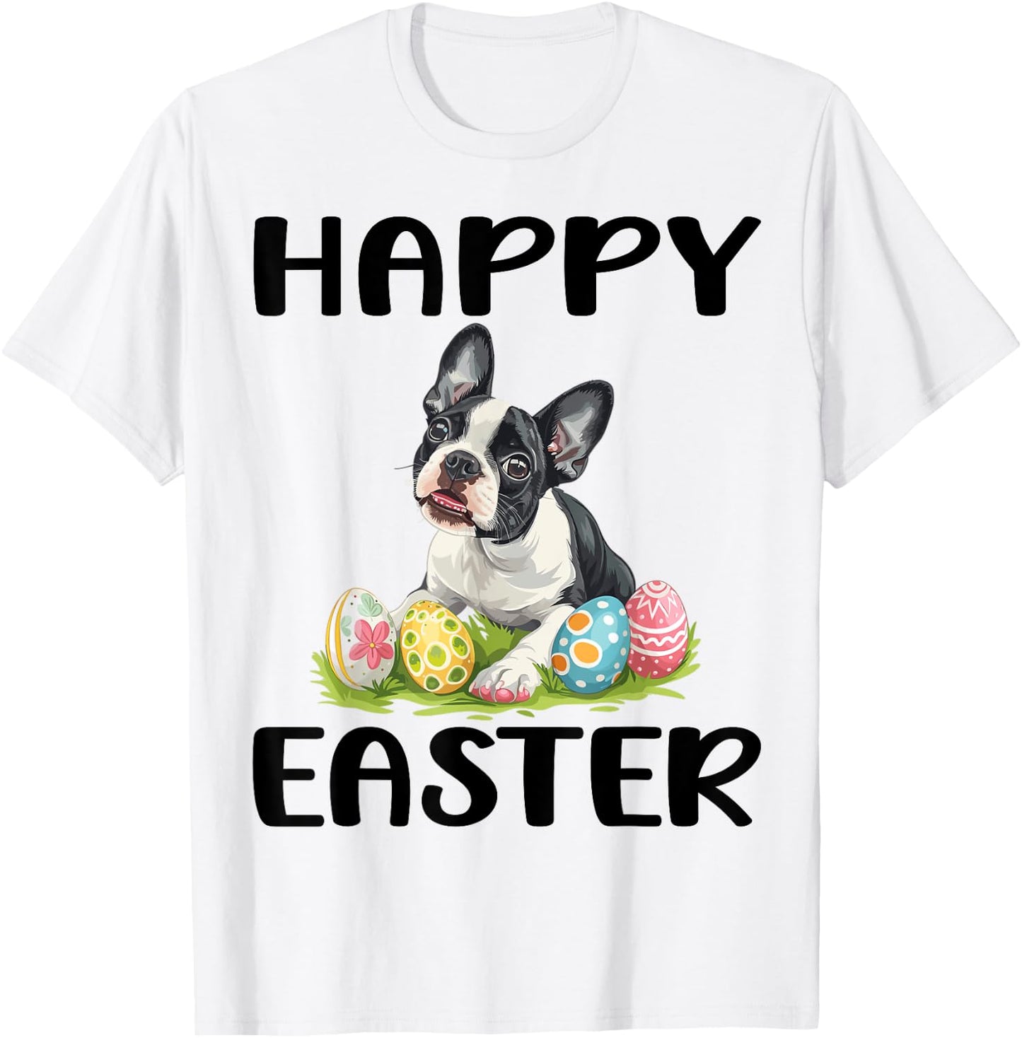 Boston Terrier Dog Breed Happy Easter Men Women Kids T-Shirt - T-Shirt | White