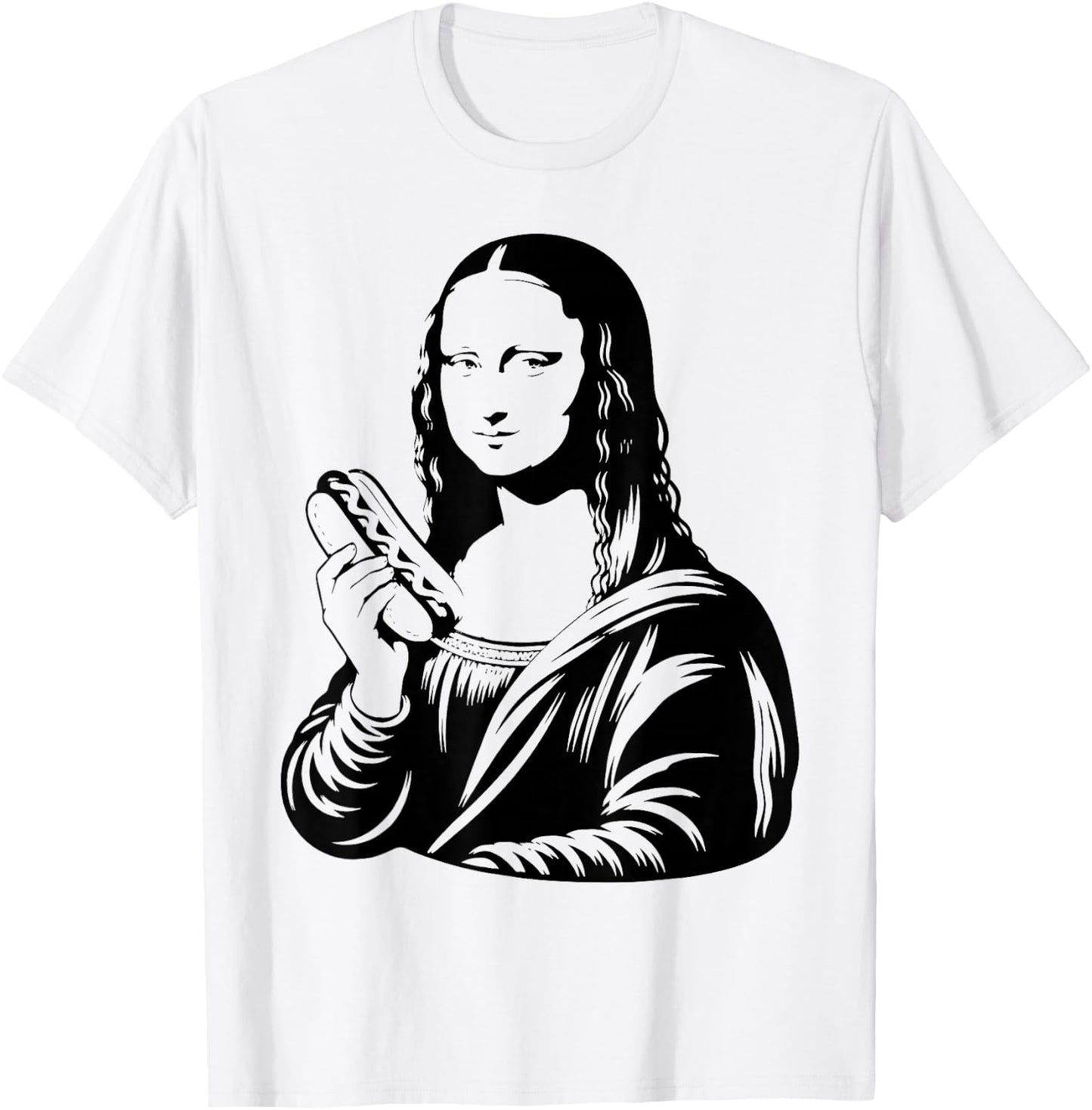 Mona Wiener Funny Mona Lisa with Hotdog Parody Meme Art T-Shirt - T-Shirt | White