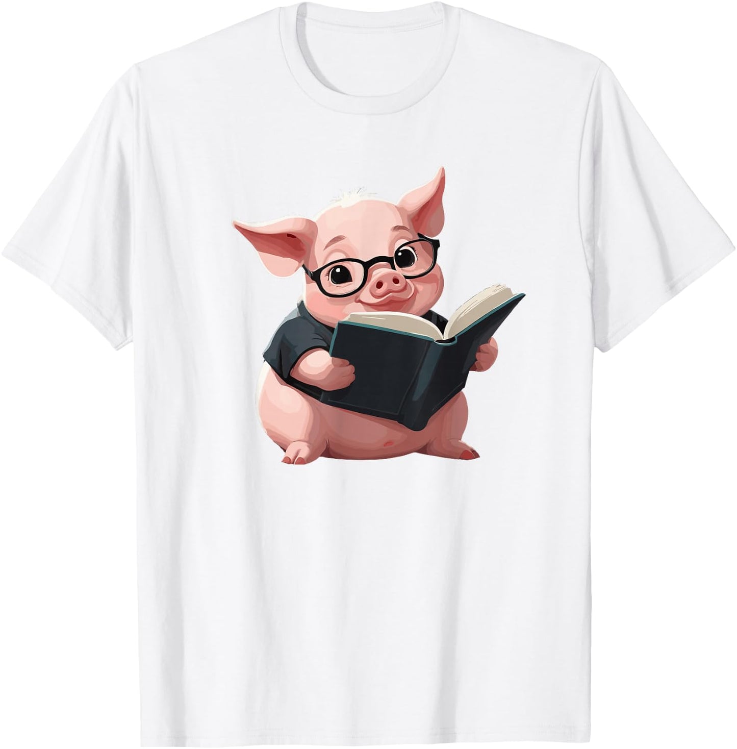 Cute Pig is reading a Book, Reading Pig T-Shirt - T-Shirt | White