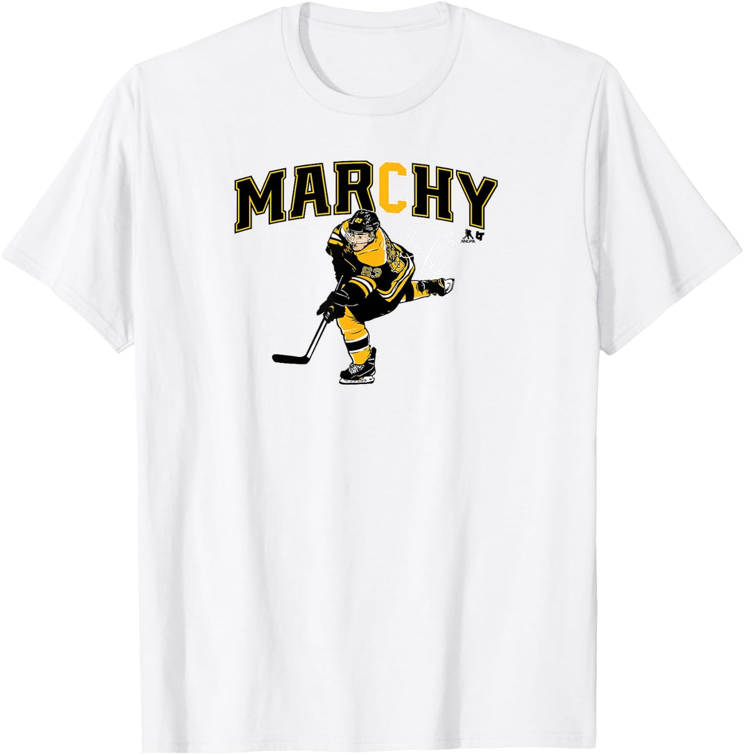 Brad Marchand - Captain Marchy - Boston Hockey T-Shirt - T-Shirt | White