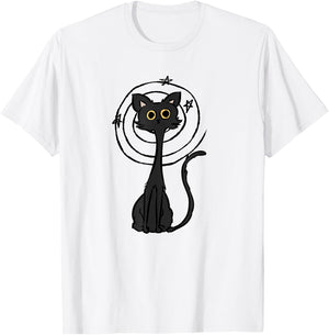 Y2K 90s Confused Crazy Mad Tomcat Cat under Starry T-Shirt - T-Shirt | White