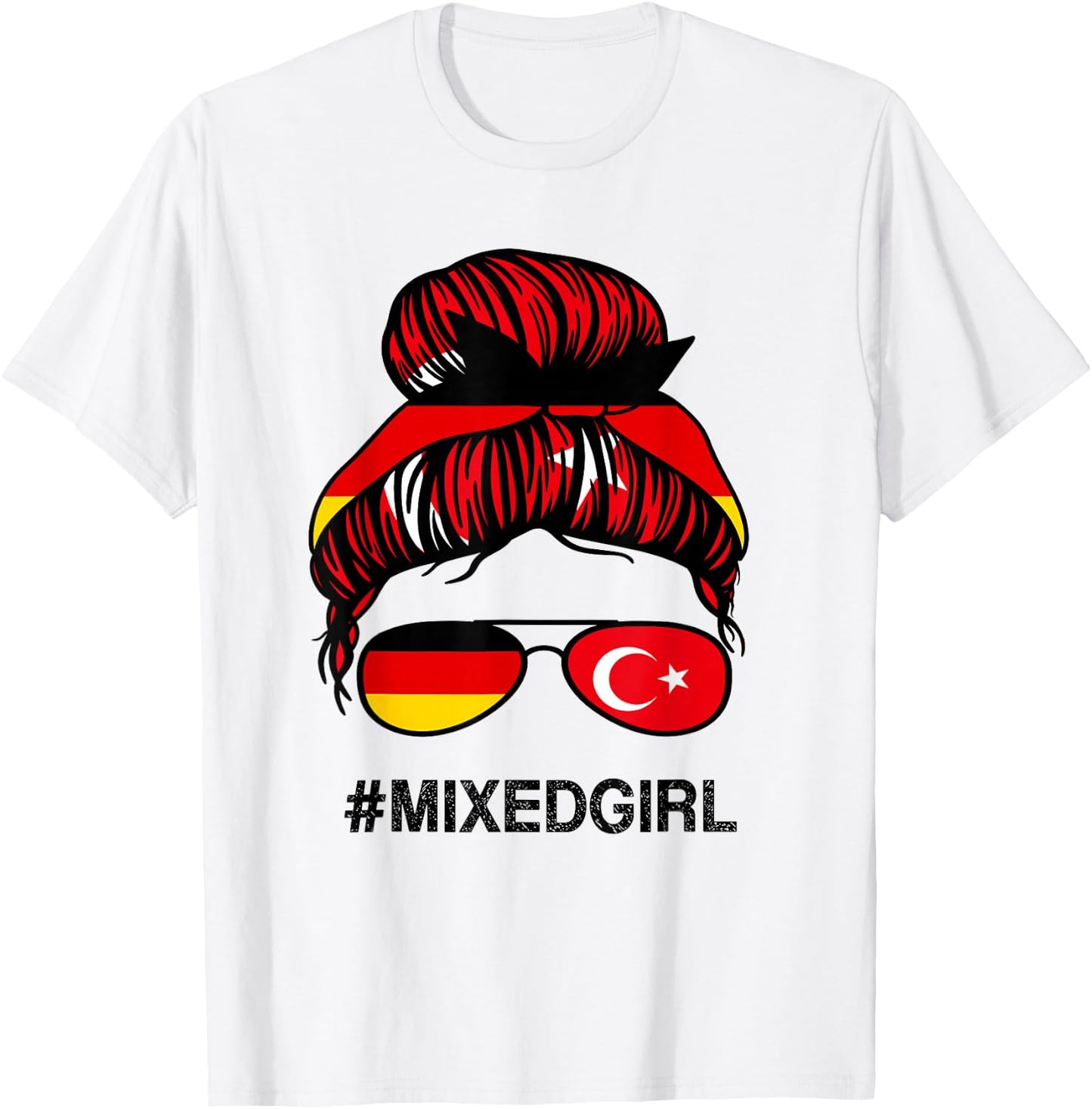 Türkei Deutschland Flagge Türkisch Deutsch Unordentlicher Dutt T-Shirt - T-Shirt | White