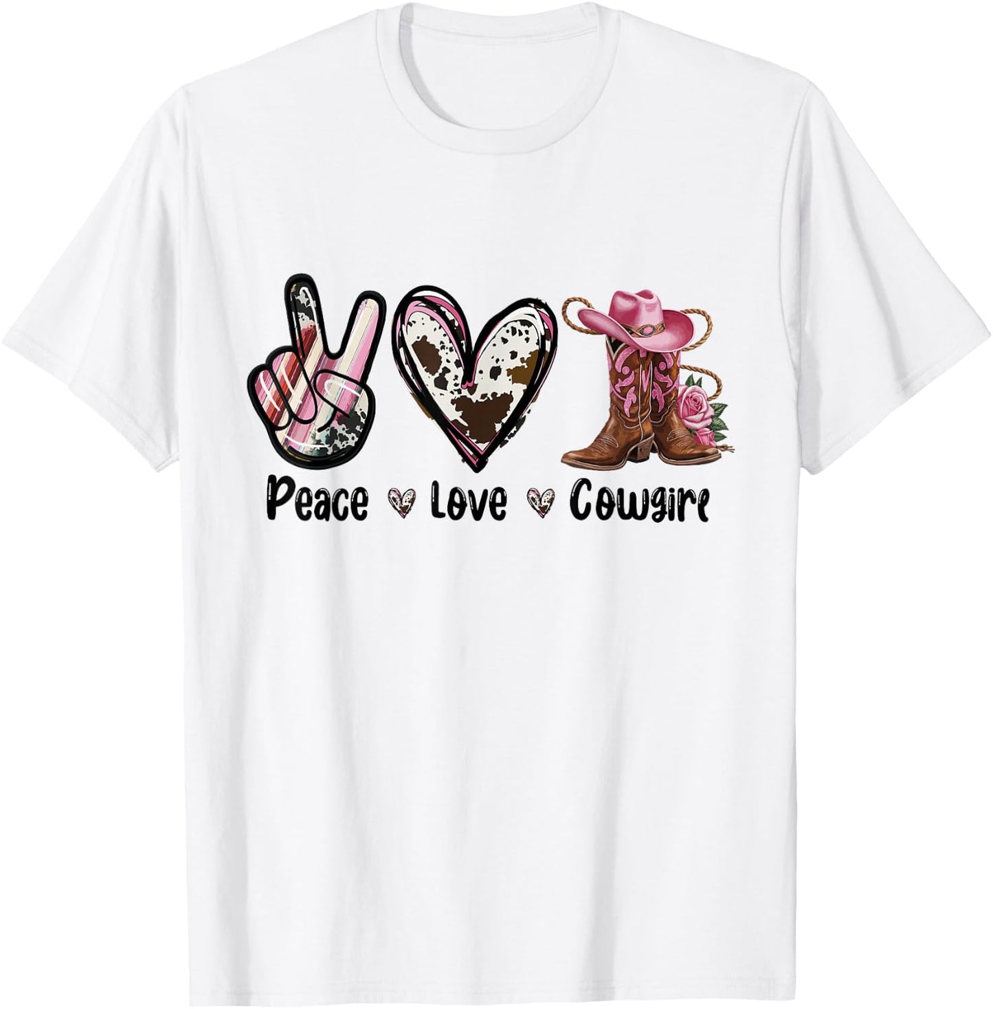 Peace Love Cowgirl Western Cowgirl Boots and Hat Country , white, S T-Shirt - T-Shirt | White