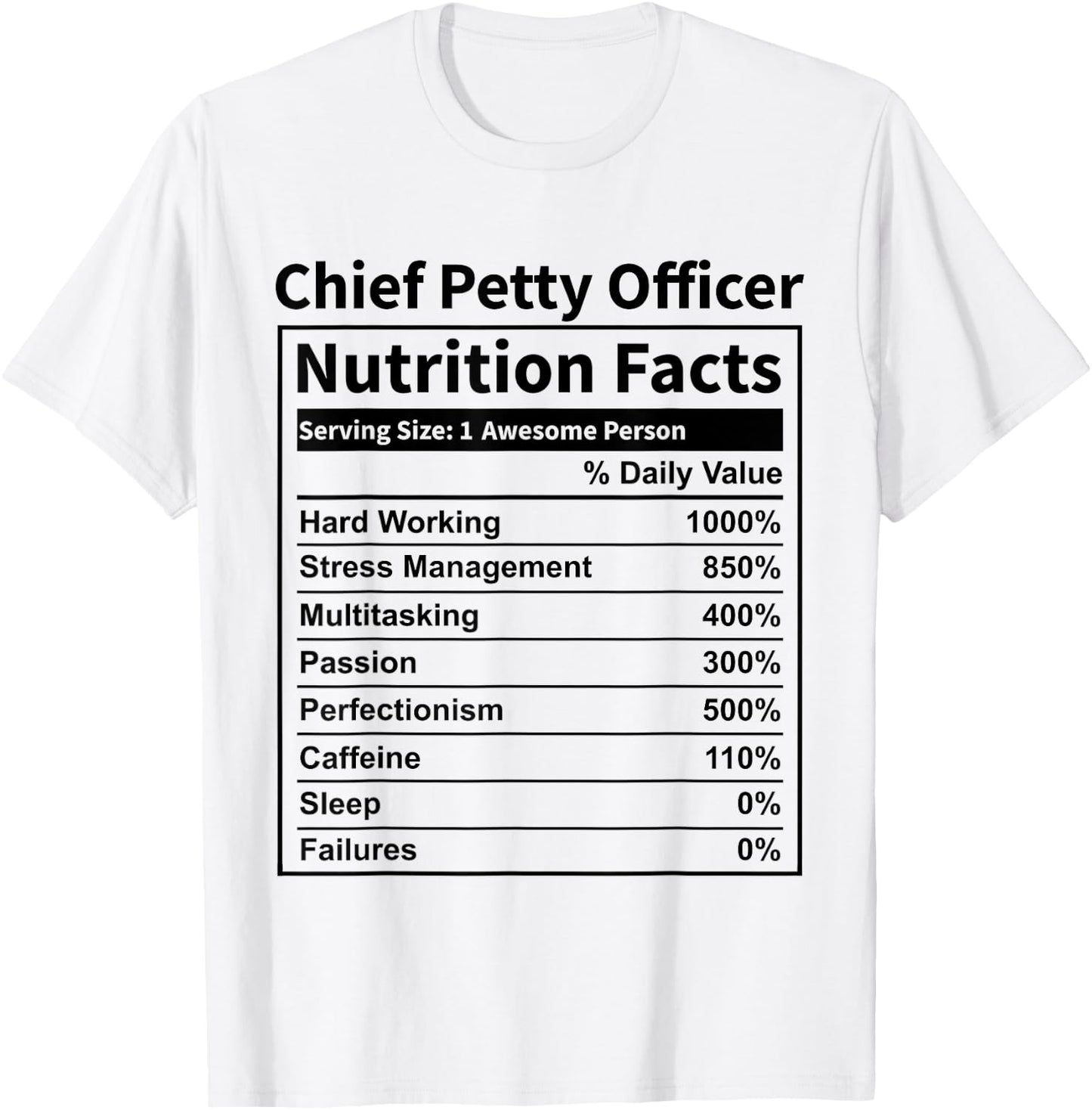 CPO Chief Petty Officer Nutrition Facts Funny Women T-Shirt - T-Shirt | White