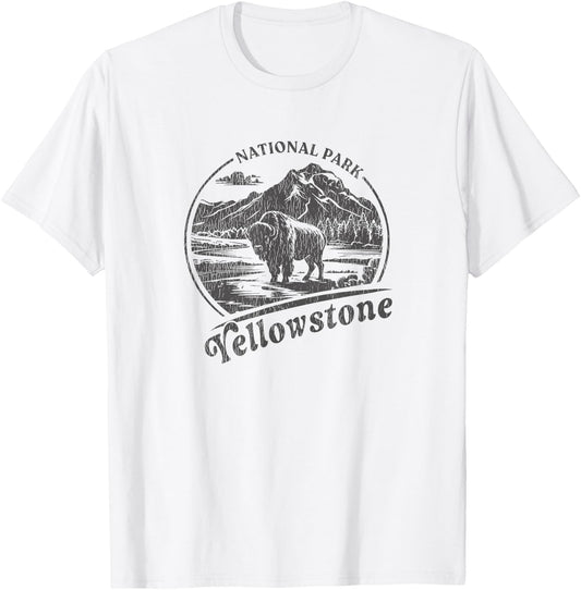 Vintage Yellowstone National Park Men Women Kids T-Shirt - T-Shirt | White