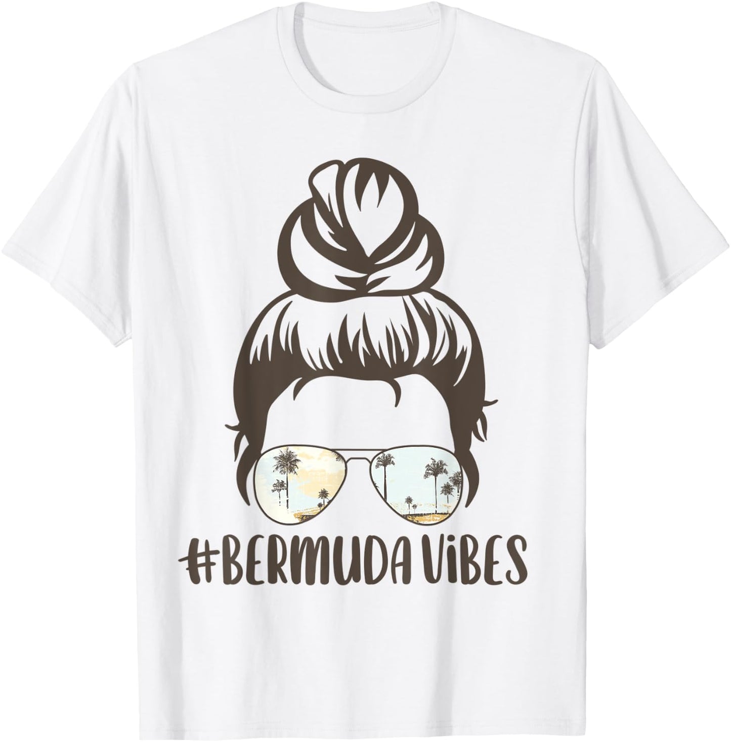 Bermuda Tropical Island Messy Bun Vibes Palm Tree Sunset T-Shirt - T-Shirt | White