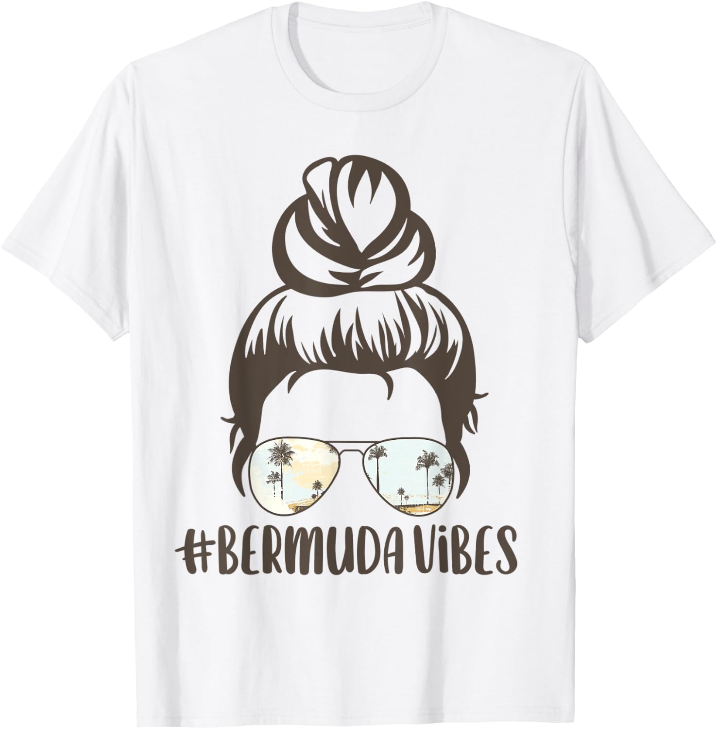 Bermuda Tropical Island Messy Bun Vibes Palm Tree Sunset T-Shirt - T-Shirt | White