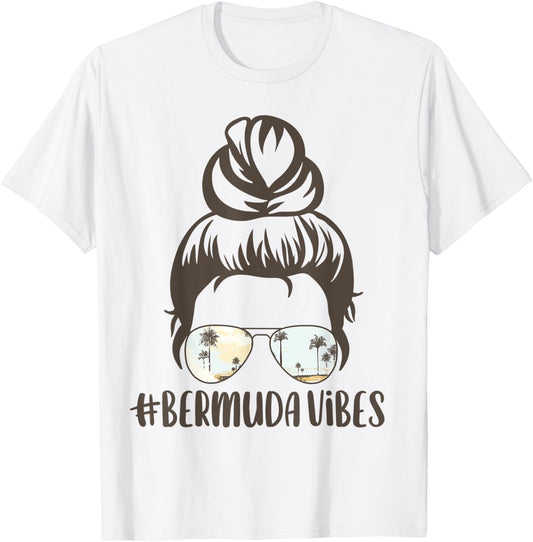 Bermuda Tropical Island Messy Bun Vibes Palm Tree Sunset T-Shirt - T-Shirt | White