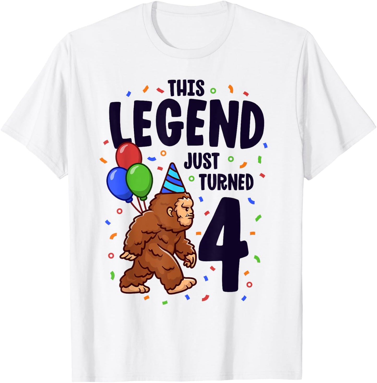 Bigfoot Birthday Party 4 Years Old Sasquatch Theme Boys T-Shirt - T-Shirt | White