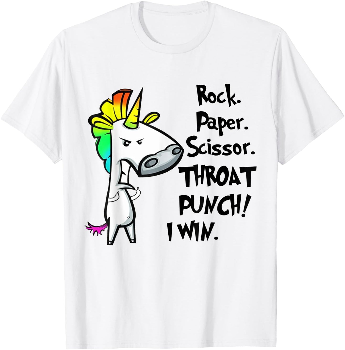 Unicorn Rock Paper Scissors Throat Punch I Win T-Shirt - T-Shirt | White