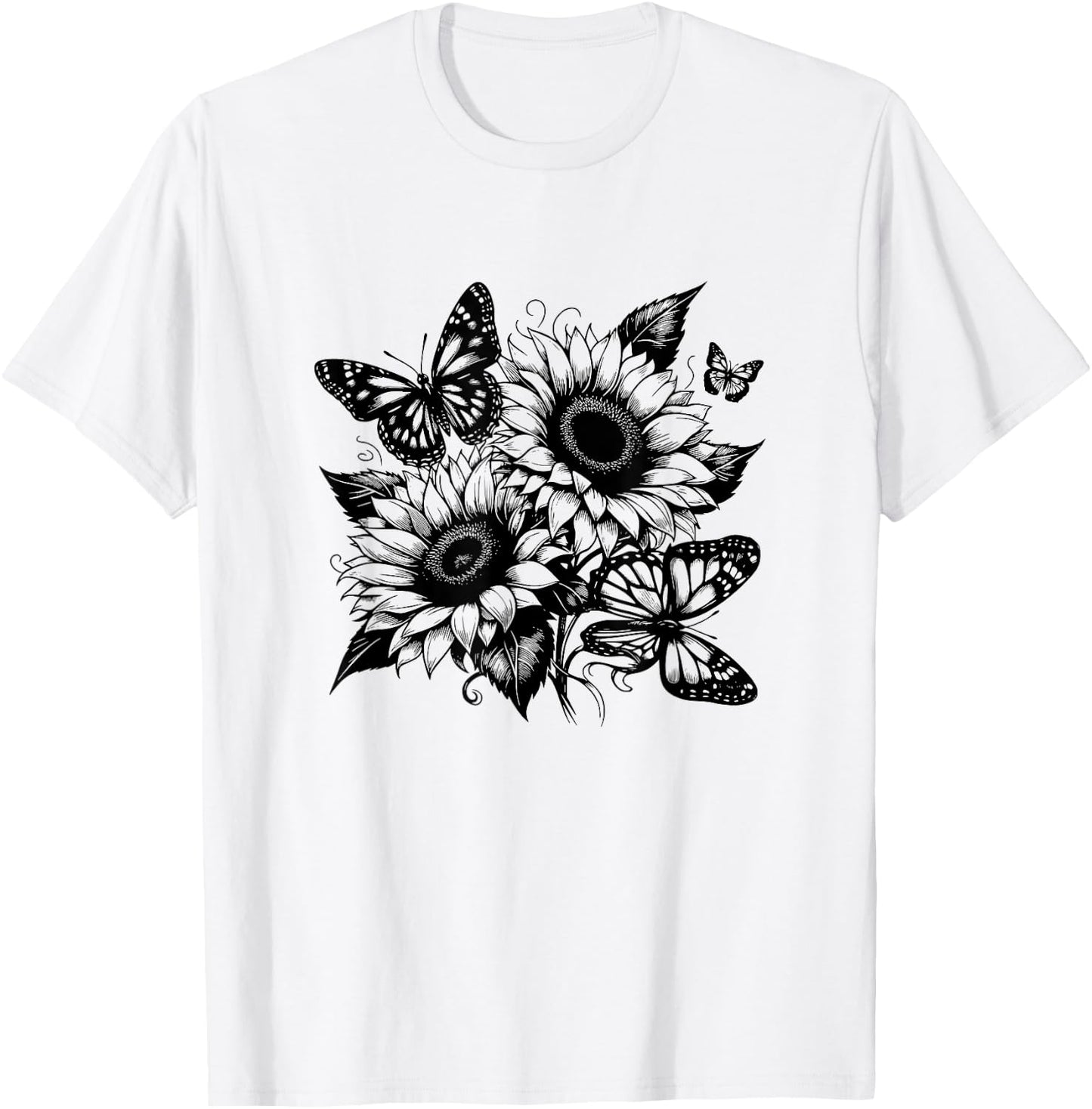 Butterfly Sunflower Graphic Design , gray T-Shirt - T-Shirt | White