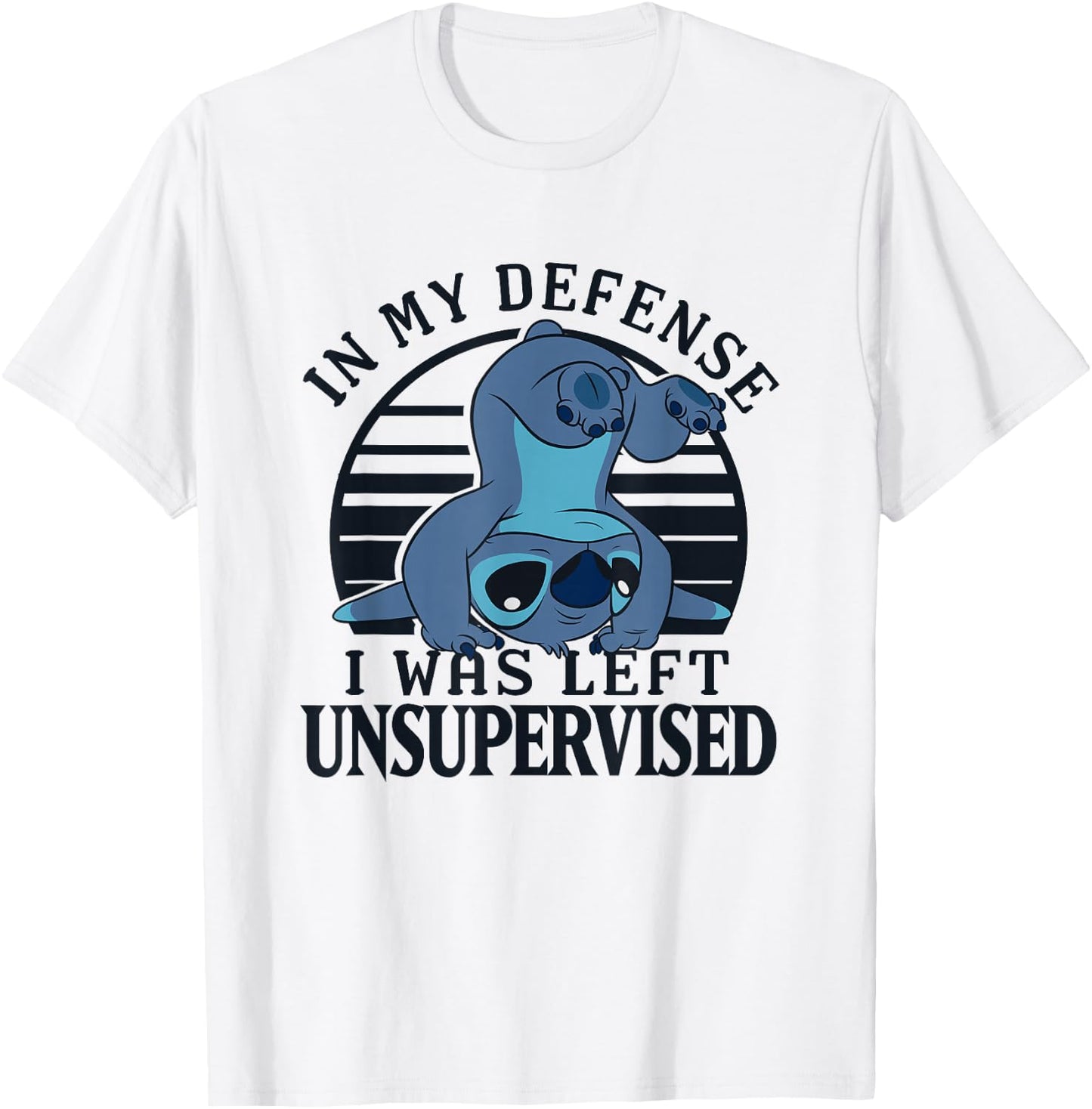 Disney Lilo & Stitch I was Left Unsupervised Retro Stripes T-Shirt - T-Shirt | White